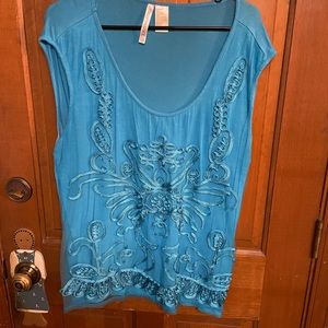 EUC Bright blue sleeveless decorative blouse. Size XXL